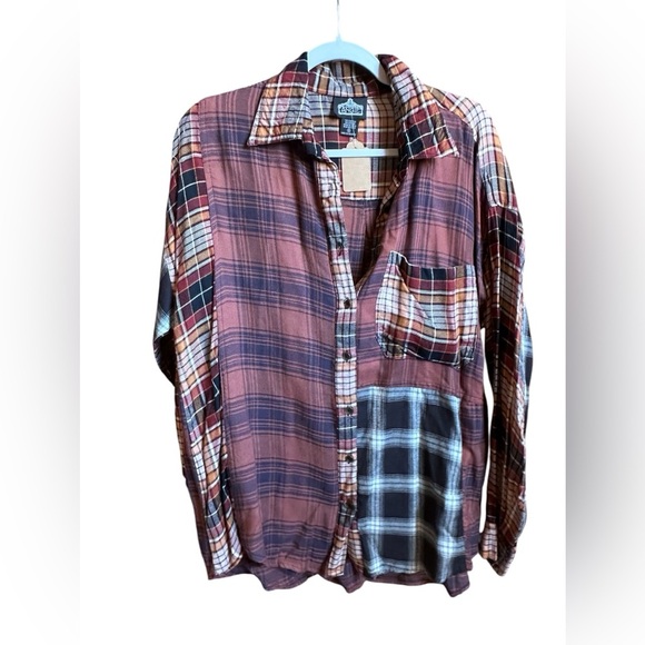 Boutique Patchwork Oversized Small Button Down Shirt NWT - Picture 1 of 4